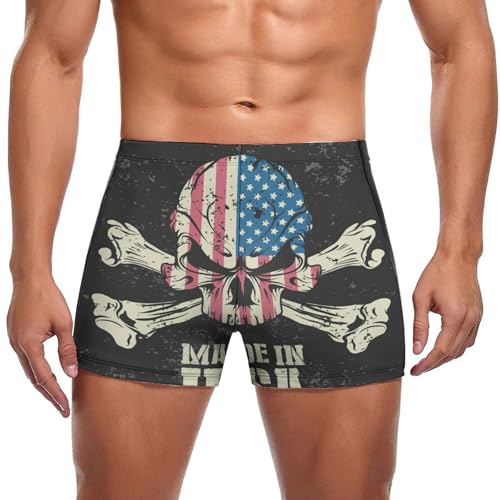 Short de bain homme style boxer swim briefs avec imprimé crâne américain