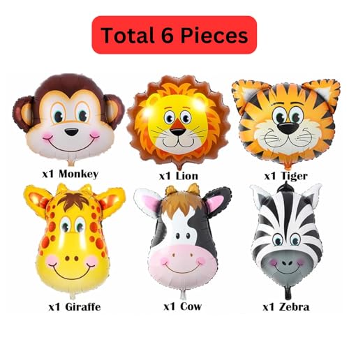 Image of KITTER(Pack of 6)Jungle Theme Balloons Set,Jungle Theme Foil Balloons For Decoration,Animal Theme Foil Balloon Animal Face Foil Balloon for Birthday,Animals Theme Birthday Decorations,Multicolor
