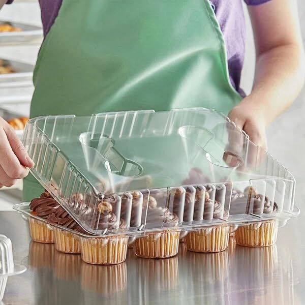 Glownary DFI High Dome Cupcake Container, LBN-9812, Clear Hinged Lid, 12 Compartments | 100/Case By Detroit Forming