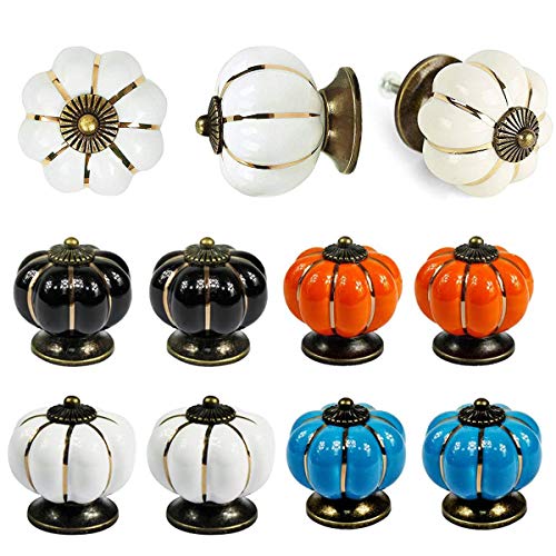 Dancepandas Pomos Calabaza 8PCS Pomos de Cerámica Redondos Vintage Pomos y Tiradores de Muebles con Tornillo para Puerta de Armario, Cajón, Armario