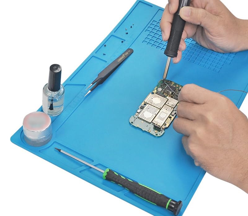 lötmatte,magnetfeldmatte,esd matte,Reparatur- und Lötmatte Silikon, 500°C Werkbankmatte,für die Reparatur von Uhren, Telefonen Laptops (34 * 23cm)