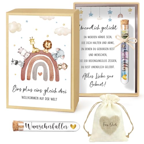 BOFUNX Geldgeschenke zur Geburt Inklusive Grußkarte Geschenkbox Kunststoff Reagenzglas Jutesäckchen Geburt Geschenk Babygeschenke Geld Gutschein Verpackung für Jungen Mädchen