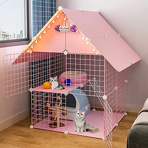 ZHANGXAO Jaula para Gatos - Corralito de 2 Niveles para Interiores, Grande, con arenero, Jaula metálica Plegable con Techo y Puerta - Recinto para Conejos, cobayas y Chinchillas - 75 cm de Largo x 75