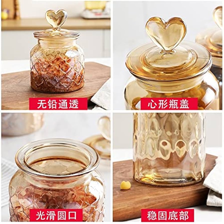 Amazon｜ZJHDX ステンドグラスの瓶穀物のディスペンサー愛ガラス