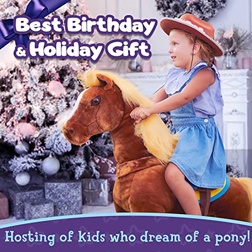 Ponycycle Official Walking Horse No Battery No Electricity Mechanical Brown Color Giddy Up Pony Plush Toy Ride On Animal For Age 4-9 Years Medium Size - K42 #TOP1