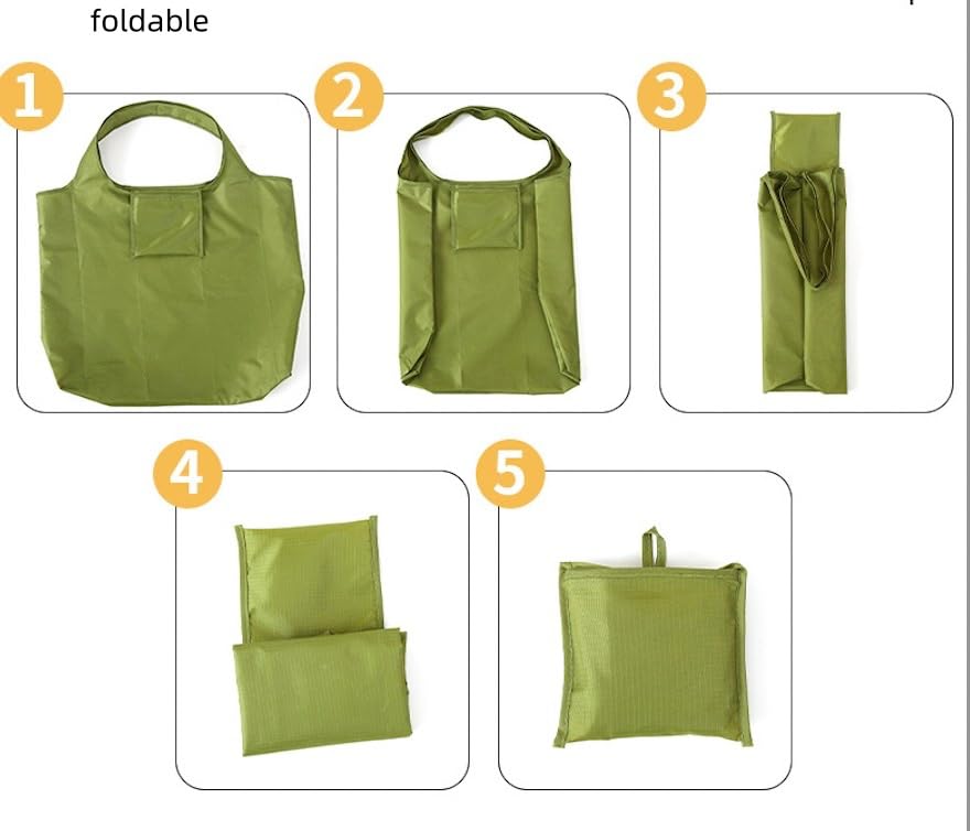 FoxCyllene Reusable Folding Shopping Bag, Oxford Cloth Bag, 53 x 38 x 10 cm (Green) - Image 4