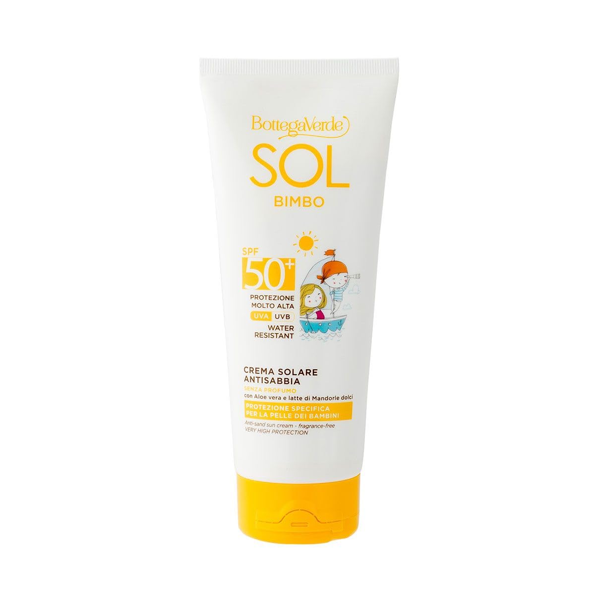Bottega Verde Hell - Sol Bimbo - Körpercreme - Sanddicht, Wasserabweisend - Parfümfrei - Sehr Hoher Schutz Spf50+ (200 Ml) - Wasserbeständig - Speziell Für Die Haut Von Kindern