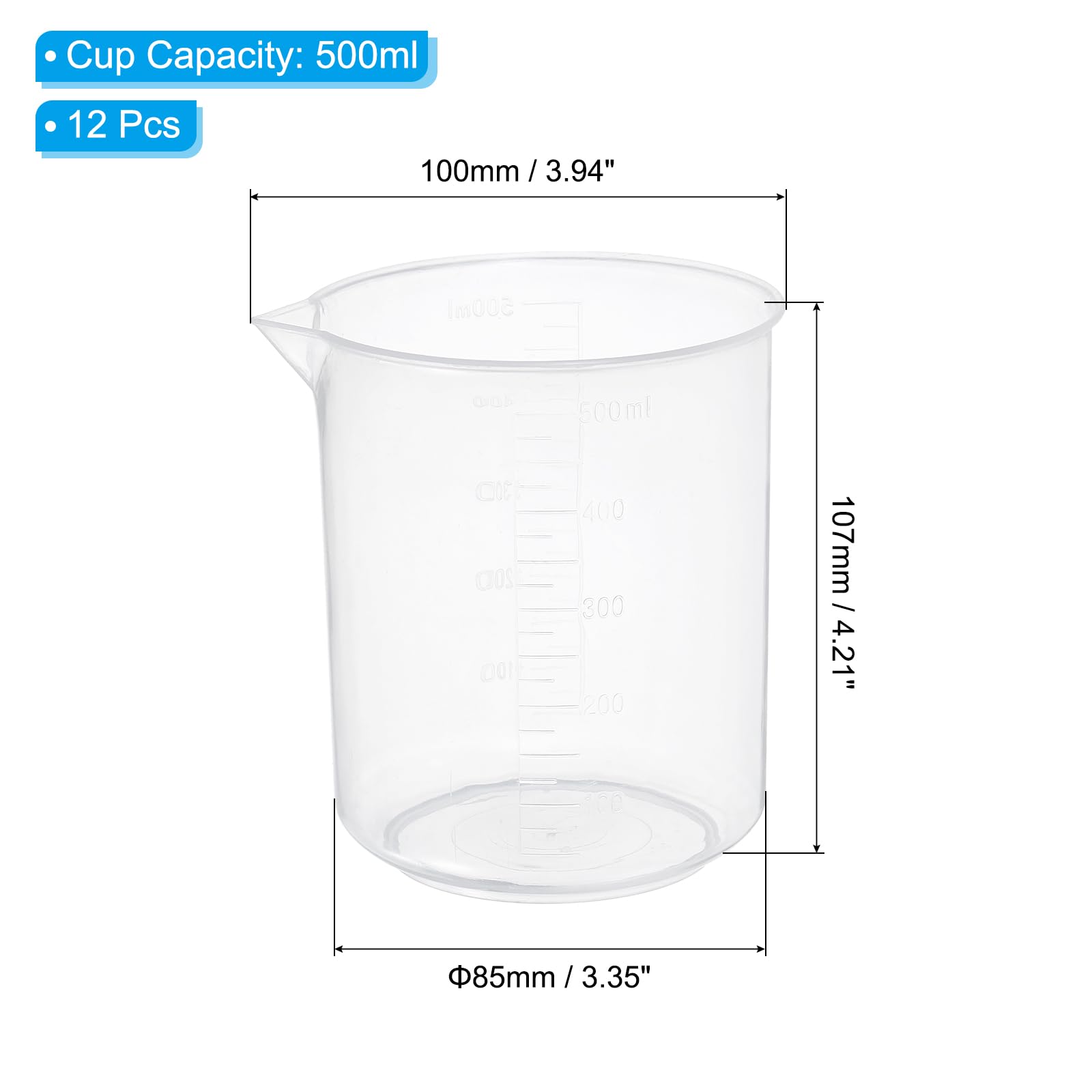 PATIKIL Vasos Medidores De 500ml, 12 Piezas Vasos De Policarbonato Graduados Con Pico Para Experimentos De Laboratorio, Repostería Y