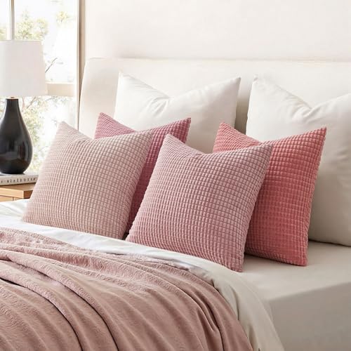 MIULEE Rosa Serie Dekorative Kordsamt Kissenbezug 60x60 4er Set Sofakissen – Ansicht 4