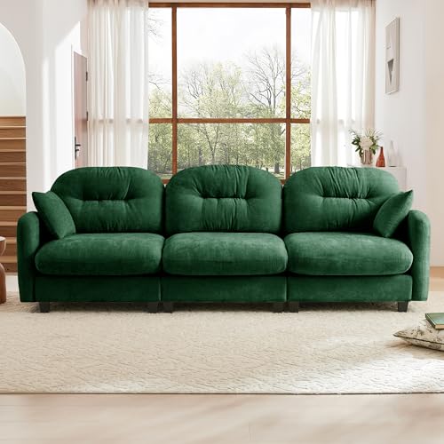 Image of KEIKI 107 inch Oversized Chenille Modular Sectional Sofa with High-Density Foam Cushion and Tufted Pleated Cushion Backrest, Upholstered Modern 3-Seater Cloud Couch with 2 Pillow, for Living Room, Green