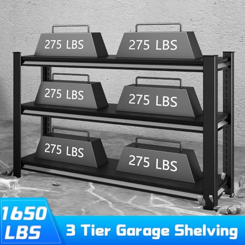 Rufokisa 3-Tier Garage Shelving Heavy Duty,48" W Metal Shelving Unit for Garage, 1650 lbs Load Capacity Utility Rack Shelves& Garage Shelves, 48”W x 18”D x 39”H(Black) by Rufokisa - Used condition - Image 4