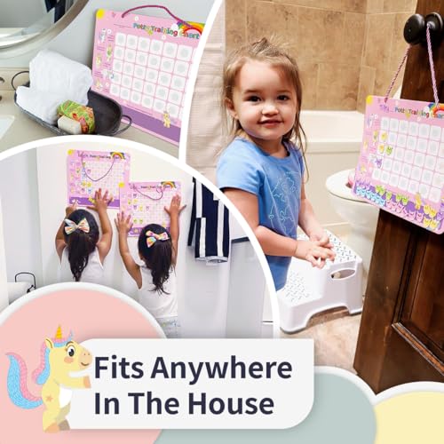 PUTSKA Potty Training Reward Chart for Girls with 35 Reusable Stickers – Potty Chart for Toddlers Girls - Reward Chart for Kids for Toilet Success - Unicorn