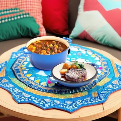 2 in 1 Enameled Cast Iron Dutch Oven Pot 6QT with 2QT Lid - Big Dual Handles - Oven Safe up to 500°F - Classic Round Pot for Versatile Cooking Blue - Image 5