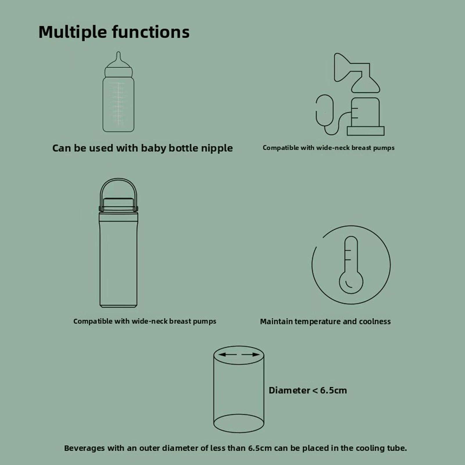 SIXRUN Juego de Biberones de Acero Inoxidable con Enfriador de Leche Materna con Tubo de Enfriamiento de 360 ​​Grados, Biberón Exterior de 1,5 L, 2 Biberones Interiores de 300 Ml para Viajes Al Aire