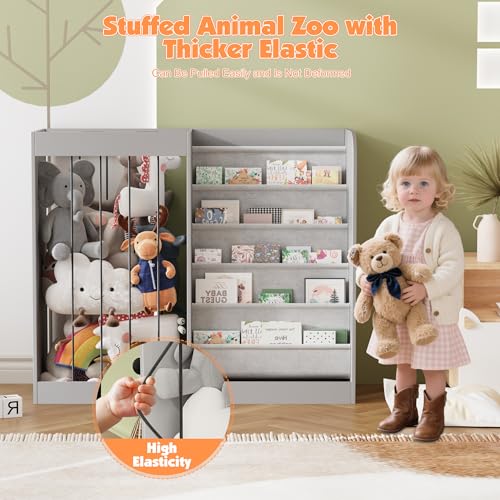 Image of NACHES 5-Tier Kids Bookshelf Toy Storage Net Holder Sling Grey