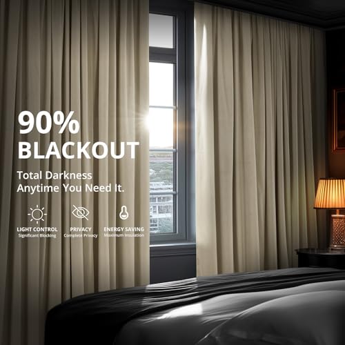 HPD Half Price Drapes Signature Velvet Thermal Blackout Curtains for Living Room 108 Inch Long (1 Panel) Rod Pocket Insulated Blackout Curtains for Bedroom Window Curtains, 100W x 108L, Ivory