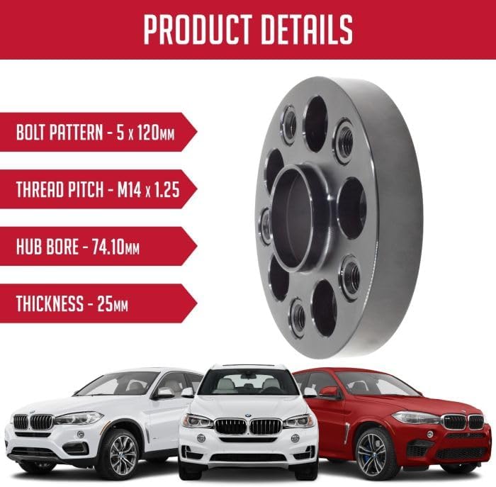 Wheel Accessories Parts 1 Pc Hub Centric European Wheel Spacer 25mm Thick 5 x 120mm PCD 74.10mm Hub M14 x 1.25 Chrome Bolts Fits BMW X5 X6 E70 E71 E72 F15 F16 F85 F86
