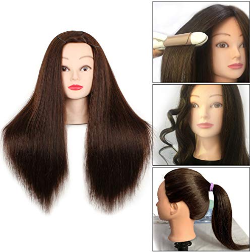 22-24 Inch Mannequin Head With 60% Real Human Hair Practice Training Manikin Head with Clamp Holder For Styling Cutting Braiding Brown Hair Cosmetology Doll Head for Christmas