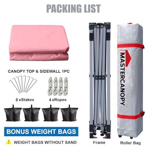Image of MASTERCANOPY 10x10 Durable Pop Up Canopy Tent with 1 Sidewall, Pink