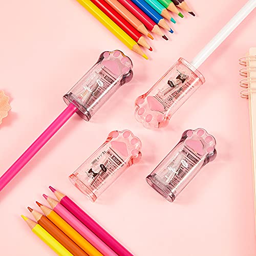 4 Pieces Cute Cat Paw Pencil Sharpener Kawaii Manual Pencils Sharpeners Kids Cat Claw Pencil Sharpener Stationery With Lid For Office Home School Supplies, Pink And Grey #TOP5
