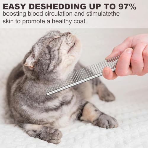 Image of Yaomiao 9 Pcs Pet Grooming Kit - Self Cleaning Slicker Brush, Shedding Comb, Nail Clippers, File, Scissors with Adjustable Strap for Dogs and Cats