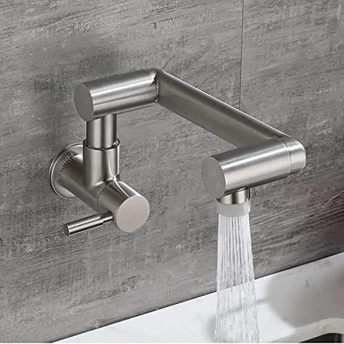 Kitchen Faucet Wall Mounted Foldable Type Pot Filler Kitchen Faucet Stainless Steel Brushed Faucet Kitchen Wall Mounted Cold Water Tap Kitchen Single Handle Kitchen Mixer,A,Single Mode (Color : B, S #TOP2