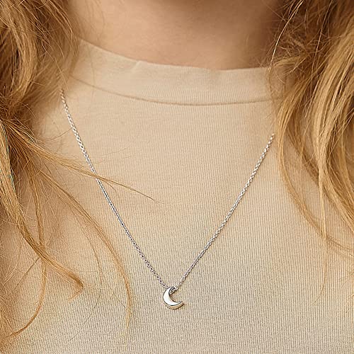 925 Sterling Silver Polished Half Moon Pendant Necklace for Teenage Girls 16" - Simple and Dainty Crescent Moon Necklace For Teens - Celestial Young Girls Jewelry For Everyday Wear3