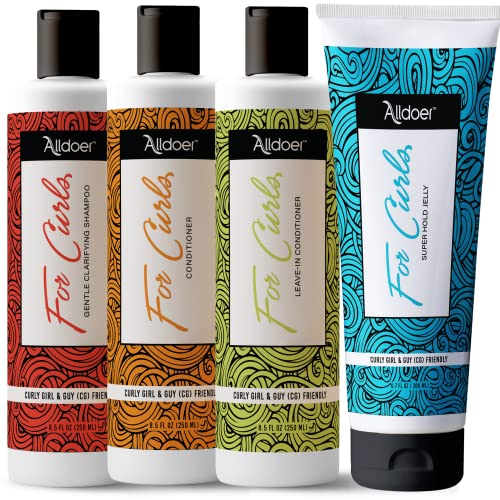 Alldoer Curl Care Bundle - Gentle Clarifying Shampoo, Conditioner, Leave-in Conditioner & Super Hold Jelly | Haircare Combo (Pack of 4)