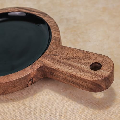 Image of Back in Black Serving Board with Black Enamel Finish | Multipurpose Wooden Cutting Board, Serving Platter, Pizza Tray & Charcuterie Board | Ideal Gift