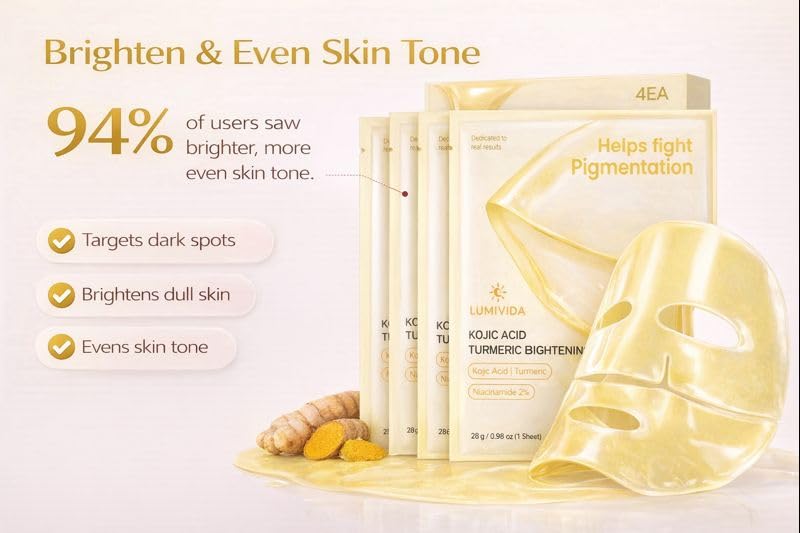 Kojic Acid Turmeric Brightening Gel Face Mask | Overnight Firming & Hydrating for Elasticity & Glow | Korean Skincare with Niacinamide, Peptides & Hydrolyzed Collagen | 4 Pack - Image 6