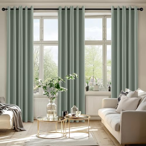 Image of MIULEE Blackout Curtains for Bedroom Living Room 2 Panels, Thermal Insulated Room Darkening Drapes Grommet Noise Reducing Light Blocking Window Treatments 72 Inches Long 40x72 Inch Light Green