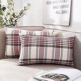 CARRIE HOME Red Tartan Plaid Christmas Lumbar Pillow Cover 12x20 Set of 2 Farmhouse Buffalo Plaid Red Striped Lumbar Throw Pillow Cover for Living Room Couch Sofa