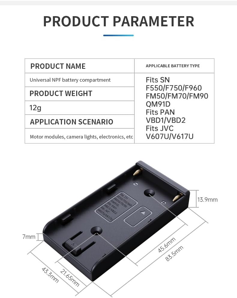 2 PCS NP-F Battery Adapter Plate with 7.2V-8.4V DC (5.5/2.1mm) Output, 1/4" Screw Mount, Compatible with Sony NP-F970 F960 F770 F570 F550, Power for DSLR, Mirrorless Camera, Video Monitor
