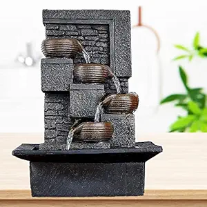 Briovy Waterfall Fountain Indoor Home Decor Polyresin Indoor/Outdoor Water Fountains with LED Lights, Home Decor, Decoration Living Room, Birthday Gift, (FN200)