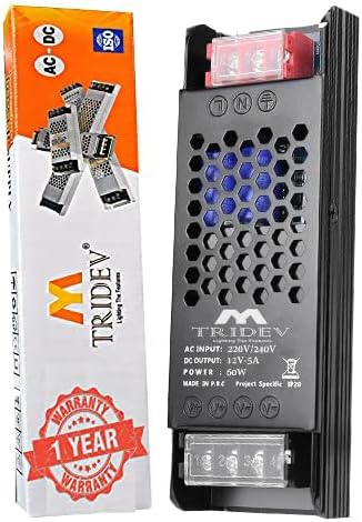 TRIDEV TRADERS DC 12V 5A 60W Switching Power Supply Universal Regulated Transformer (AC 220V/240V to DC 12Volt 5Ampere 60Watts Suitable for LED Strips, car stereos, Wireless routers, Printers..