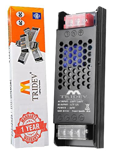 tridev tradersMy TRIDEV RAIN Proof 12V 5A 60W DC Switching Power Supply Switch for LED Strip, CCTV, Silver