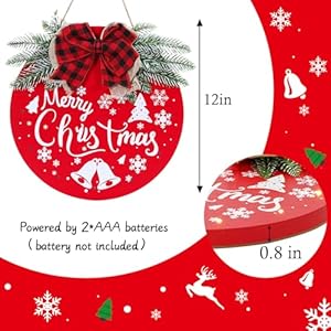 Homcdaly merry christmas welcome sign red 12x12x08 inches wooden hanging sign christmas decoration  urban country home decor