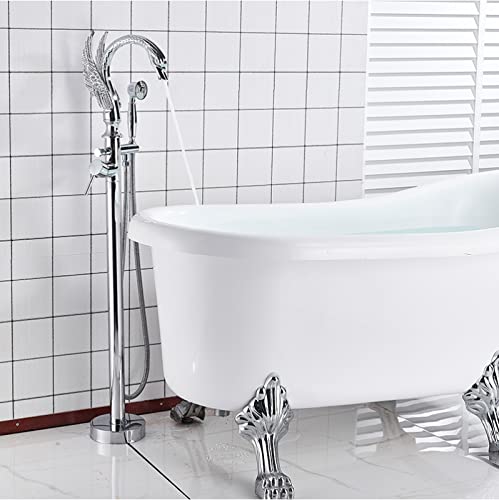 Grifo de bañera Independiente para baño, Ducha de Mano de latón, Mezclador Monomando, Juego de bañera para Montaje en Suelo, Cromado A (Cromo A)