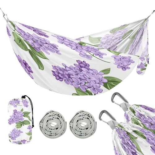 ATTX Lilac Flowers Camping Hammock - Lightweight & Portable Hammocks, Heavy Duty 330lbs Capacity for Indoor, Hiking, Backpacking, Travel, Backyard, Beach#576