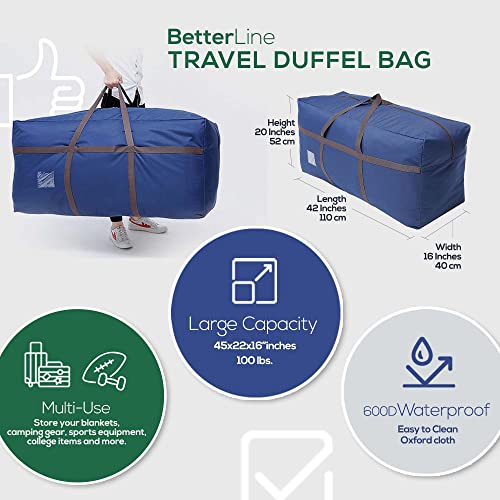 Blue Extra Large Duffel Bag for Traveling - Heavy-Duty 600D Polyester, Waterproof with Reinforced Handles, Holds 100 lbs-Premium Quality Duffle Bag Perfect for Travel & Storage-42" x 16" x 20" Inches2