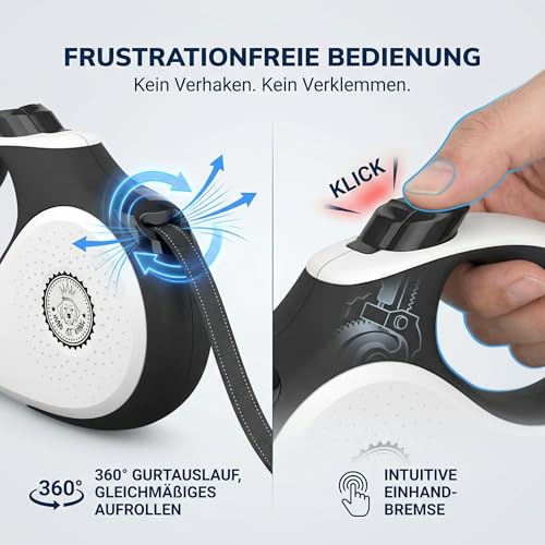 HUND IST KÖNIG Rollleine Hundeleine 8m für kleine & große Hunde | Hochwertige Hundeleine ausziehbar mit bequemen Griff | Robuste Ausziehleine | bis 50kg