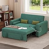 Jooli H 2 Seater Sofa Bed, 3-in-1 Convertible Comfy Pull Out Sleeper Sofa with 3-Position Adjustable Backrest, Side Pockets and USB for Living Room, Guest Room (Green, 2 Seater Sofa Bed)