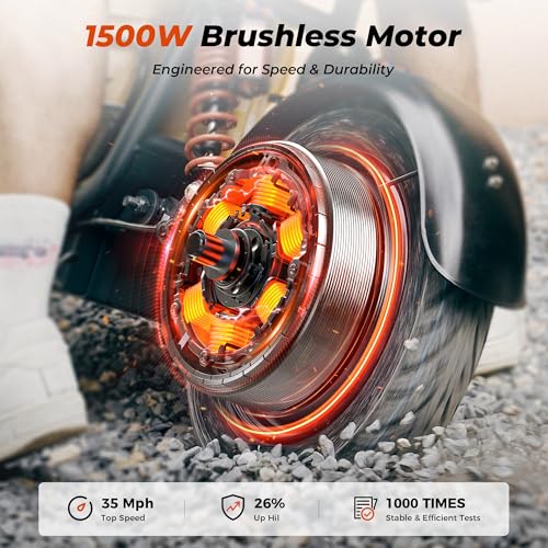 iScooter Adults Electric Scooter with Seat, 1500W Motor, 35MPH Top Speed,45 Miles Long Range,15" 3.0" Vacuum Pneumatic Tires, Hydraulic Disc Brake,Dual Suspension, Commuter Escooter with Basket & Bag - image 4