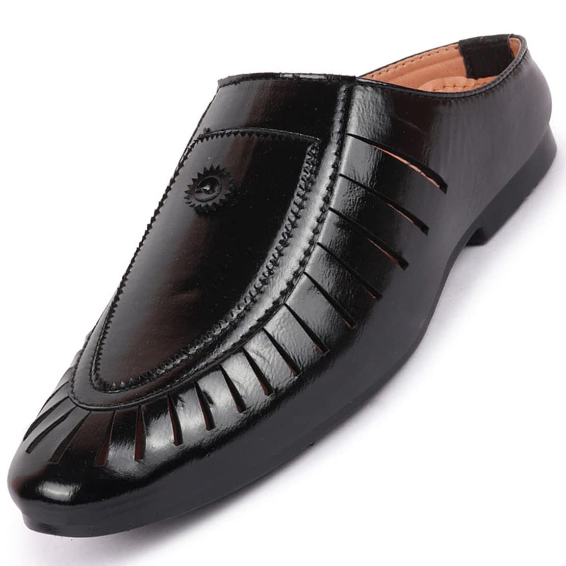 FAUSTO Basics FST FOBME-1013 BLACK-40 Mens Black Back Open Laser Cut Classic Ethnic Slip On Mules (6 UK) (B0B633WGYJ) Amazon Price History, Amazon Price Tracker