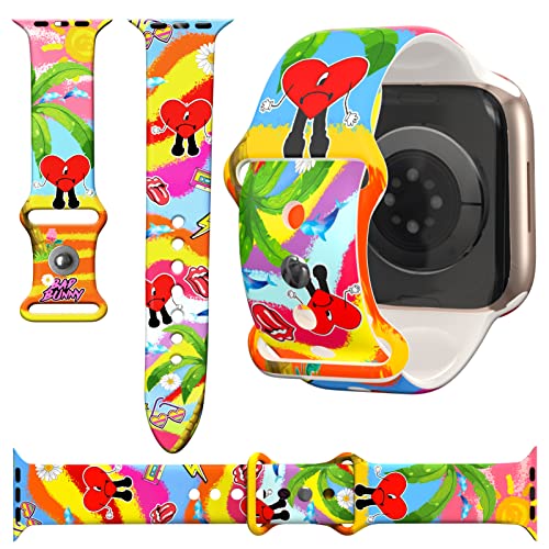 Un Verano Sin Ti Band for Apple Watch Band 38mm 40mm 41mm 42mm 44mm 45mm 49mm, Bad Funny Bunny Silicone Sport Wristbands Colorful Watch Band Compatible with iWatch Ultra Series SE 8 7 6 5 4 3 2 1 (38mm/40mm/41mm)