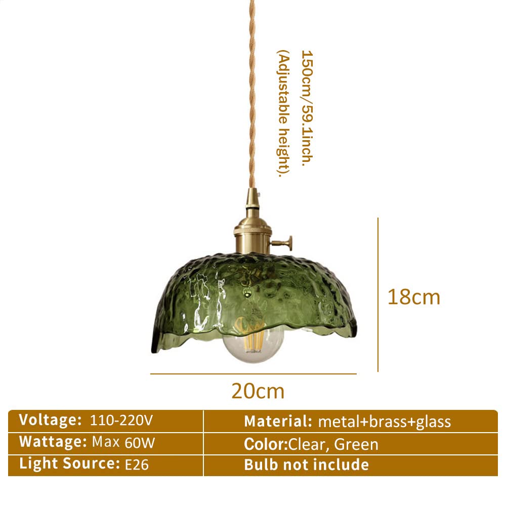 Retro Country Green Glass Sufitowa lampa wisząca do wiejskiej lampy wiszącej z mosiężnym wykończeniem Korytarz Oprawy oświetleniowe Żyrandol sufitowy do lampy kuchennej Island 7.8 Inch Diam Present