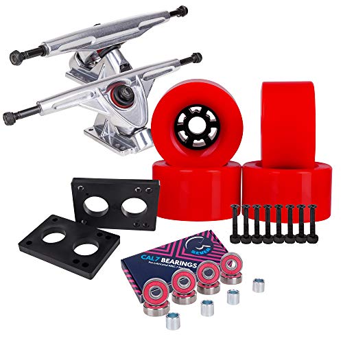 Cal 7 Longboard Flywheel and 180 Truck Combo, 90mm 78A Cruiser Skateboard Wheels (Red/Silver Trucks)
