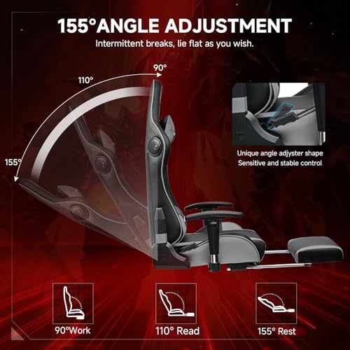 Image of GTPLAYER Gaming Chair,Gamer Chair with Bluetooth and Adjustable Backrest,Seat Height Adjustable Computer Chairs with 3D Armrests,Video Game Chair with Footrest Speakers (Grey)