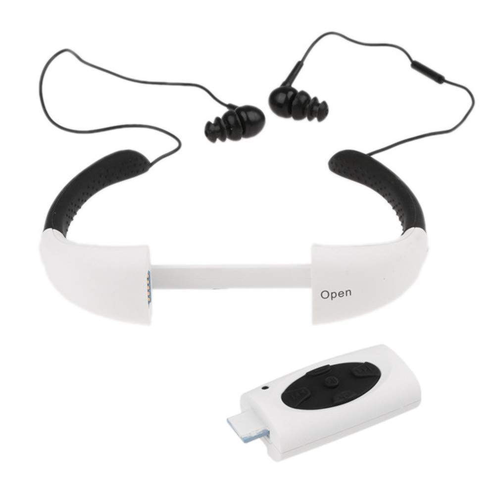 Suney Lecteur MP3 étanche Casque audio sans fil 8 Go HiFi pour natation et course à pied 6 à 8 heures Lecteur MP3 étanche pour surf, natation, sport, course à pied Waterproof Bluetooth blanc