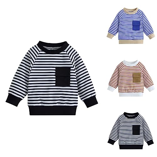Kids Sweatshirts Soft Cotton Warm Crewneck Cartoon Stripes Long Sleeve Pullover Sweatshirts For Boys (Blue, 4-5 Years)3